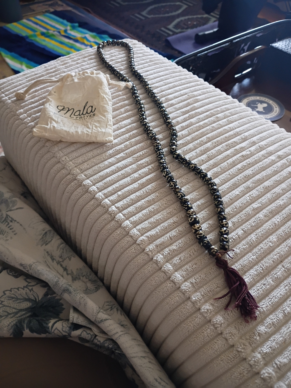 Brown and Cream Beaded Mala Tassel necklace blessed at Buddhist Temple